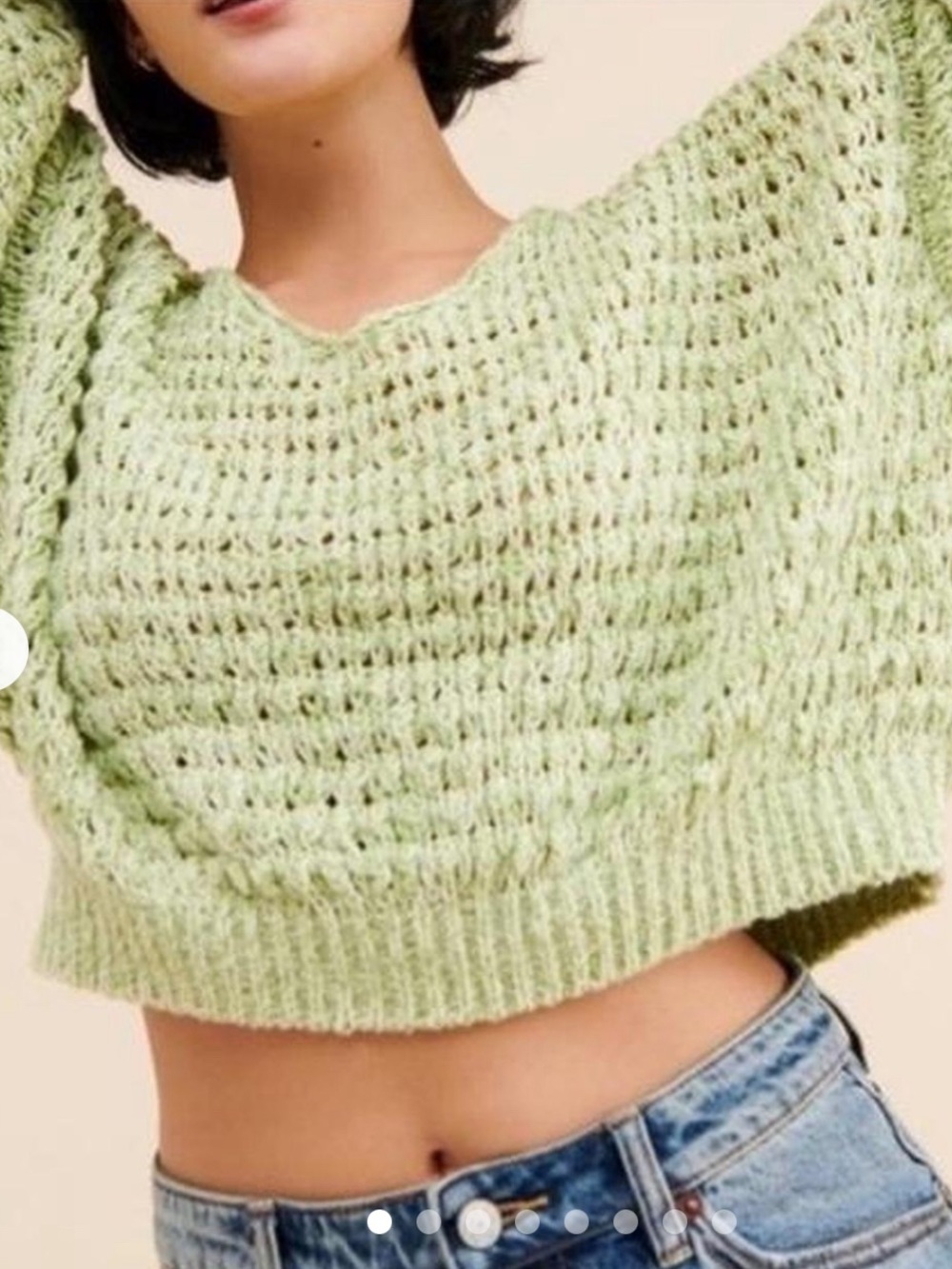 Free people off shoulder green knit sweater